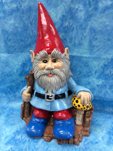 Friendly Man Gnome Sitting with Mushrooms