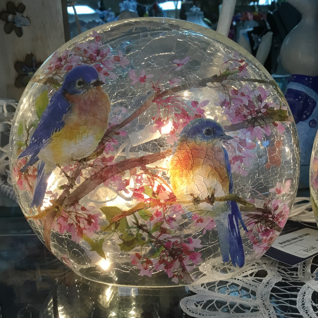 Glass Globe Lighted Victorian Lamp Bluebirds