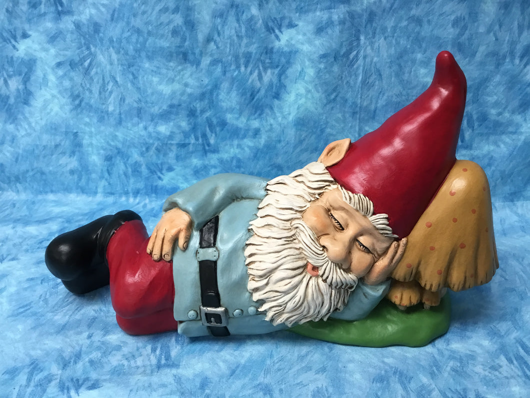 Friendly Man Gnome Napping with Mushrooms