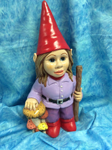 Friendly Girl Gnome with Walking Stick