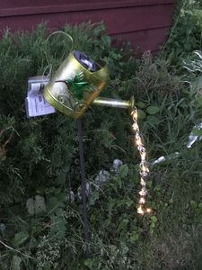 Solar Garden Art Green Watering Can with Hummingbird